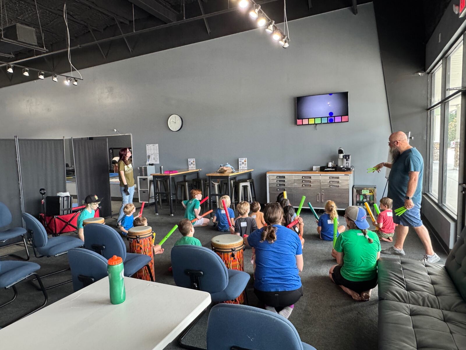 Drum circle music session at camp
